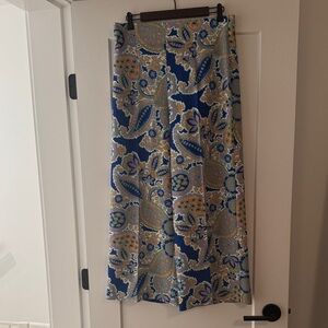 Zara Blue and Gold Paisley Cropped Pants